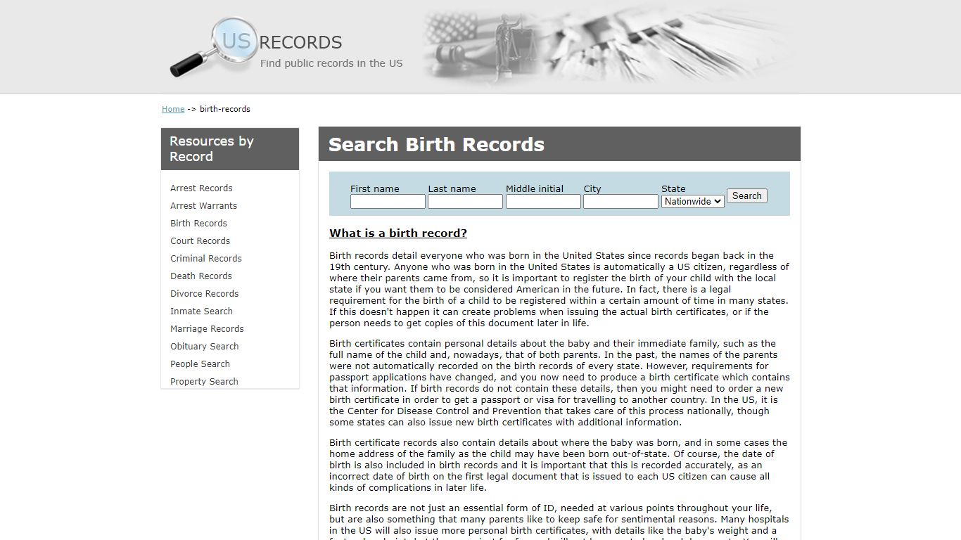 Search Birth Records | US Records