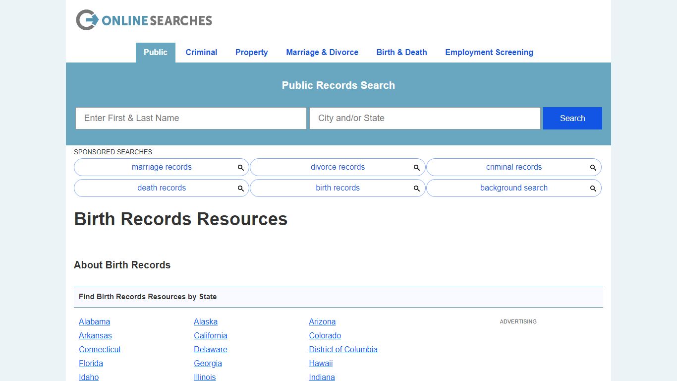 Birth Records Search Directory - OnlineSearches.com